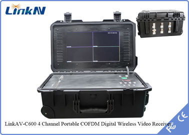 Receptor video da mala de viagem de IP65 4-Channel COFDM com sensibilidade alta 106dBm@2MHz da criptografia da bateria &amp; da exposição AES256