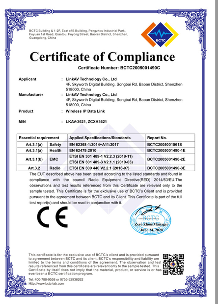 CHINA LinkAV Technology Co., Ltd Certificações